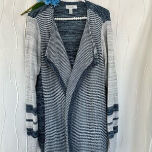 dressbarn Navy and Gray Striped Cardigan